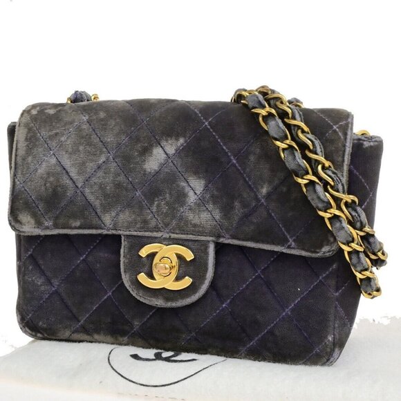 CHANEL CC Mini Matelasse Chain Shoulder Bag Velour Purple GHW Vintage 41RL002 - Picture 1 of 16